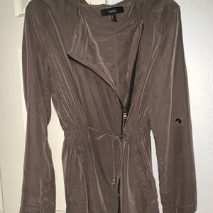 Mid-Length Olive Green Diagonal Zip Jacket